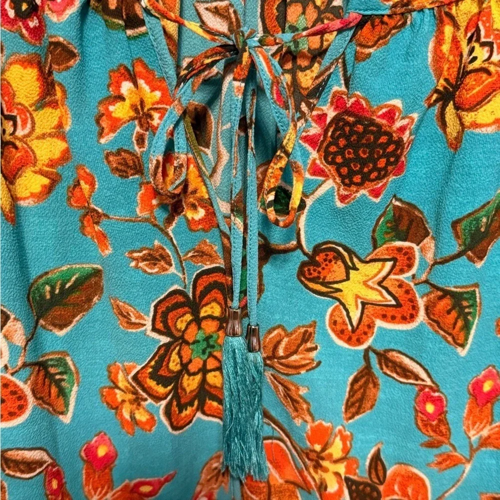 Rose &‎ Olive Teal Floral Blouse size Medium Sleeveless - Picture 4 of 10